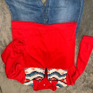 Red Aztec Quarter-Zip Pullover